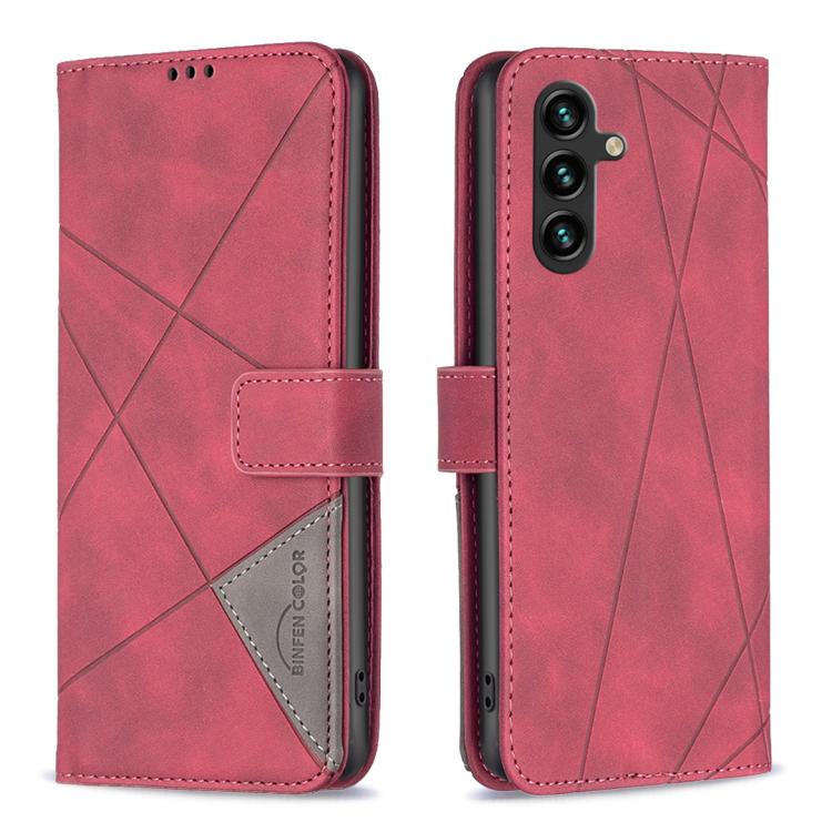 Funda de cuero con textura romboidal y hebilla magnética para Samsung Galaxy M36 5G (roja)