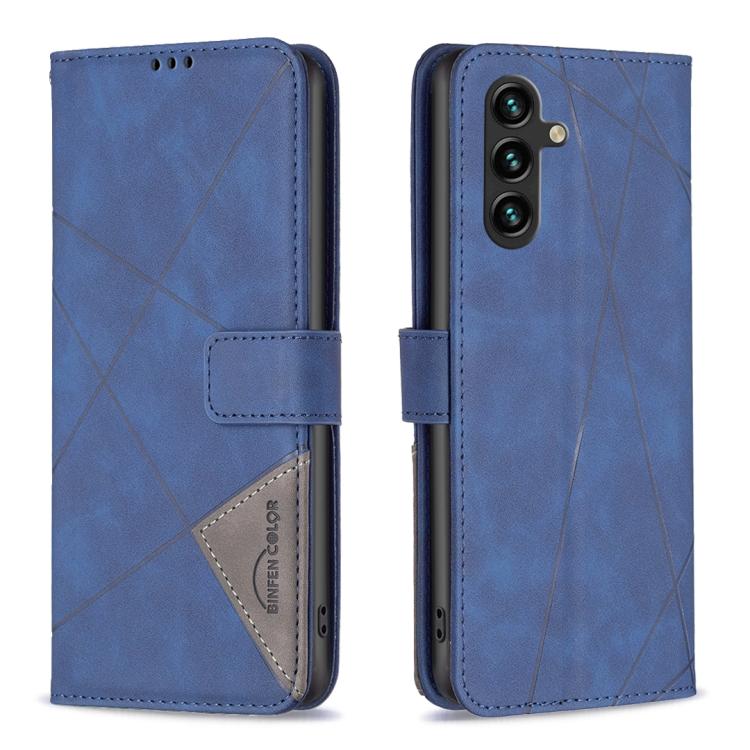 Funda de cuero con textura romboidal y hebilla magnética para Samsung Galaxy M36 5G (azul)