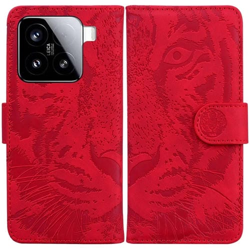 Funda De Cuero Con Tapa Y Estampado De Tigre Para Xiaomi 15 (Roja)