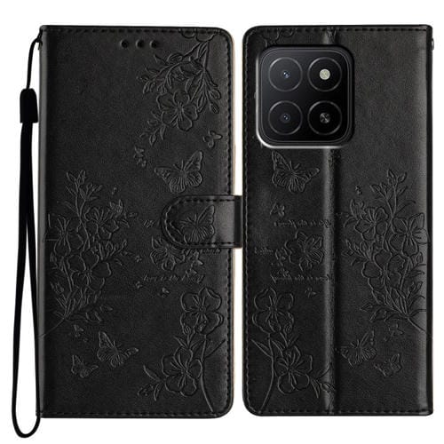 Funda de Cuero para Honor X5B con Mariposas y Flores (Negra)