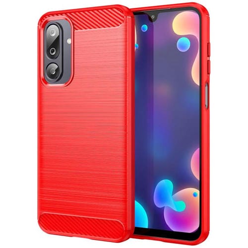 Funda de TPU con textura cepillada de fibra de carbono para Samsung Galaxy M36 5G (roja)
