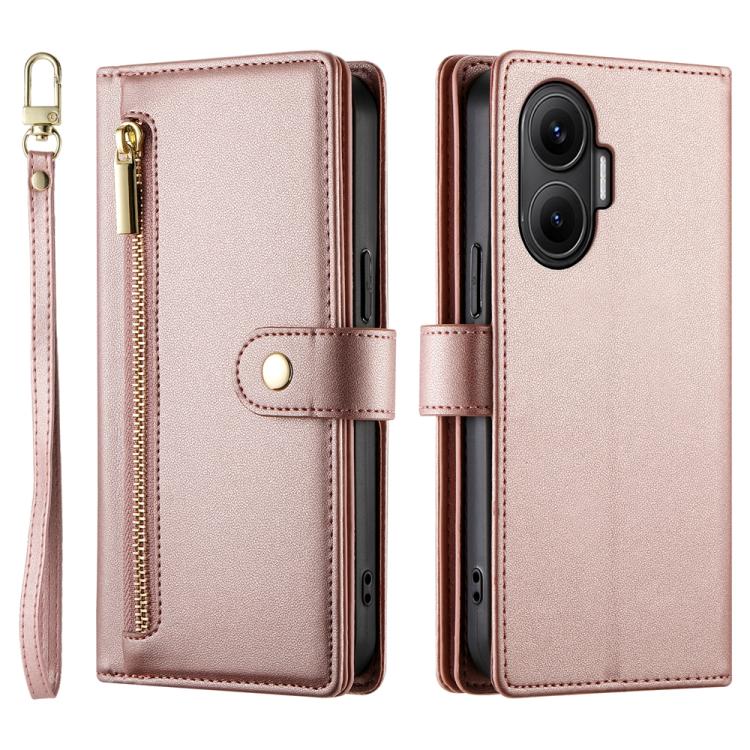 Funda de cuero con cremallera y ranura para tarjetas para Redmi Turbo 4 Pro y Xiaomi Poco F7 (rosa)