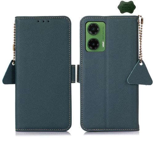 Funda para Teléfono Cuero Genuino Tj con Rfid e Imån Lateral para Motorola Moto G35 (Verde)