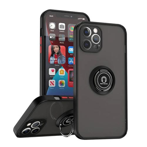 Funda de TPU + PC con anillo para iPhone 12 Pro Max Q Shadow 1 Series (negro y rojo)