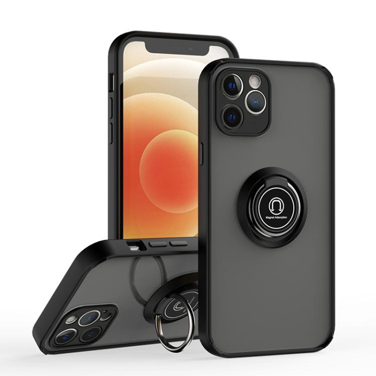 Funda de TPU + PC con anillo para iPhone 12 Q Shadow 1 Series (Negro + Negro)
