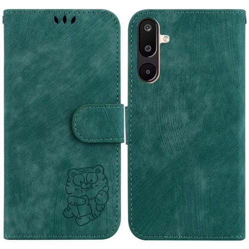 Funda de piel con relieve de tigre para Samsung Galaxy M16 5G / F16 5G / M36 5G (verde)