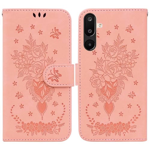 Funda de piel con relieve de mariposa y rosa para Samsung Galaxy M16 5G / F16 5G / M36 5G (rosa)