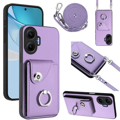 Funda para Redmi Turbo 4 Pro / Poco F7 con tarjetero, anilla y cordón largo (morado)