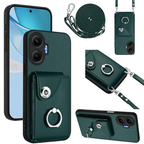 Funda para Redmi Turbo 4 Pro / Poco F7 con tarjetero y anilla, con cordón largo (verde)