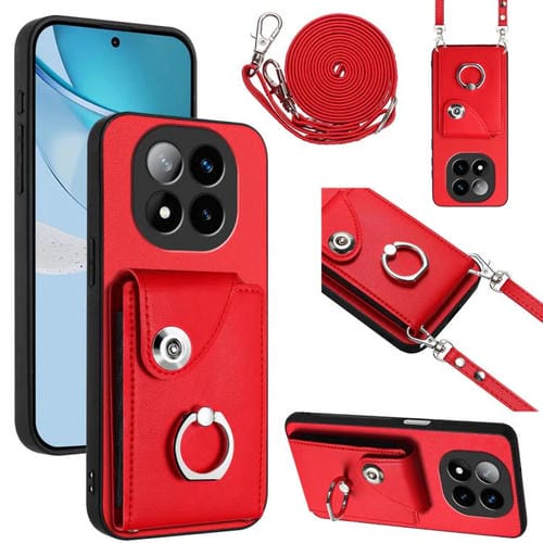 Funda para Redmi Note 14 Pro+ 5G con tarjetero, anilla y cordón largo (rojo)