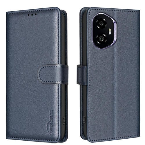 Funda de Cuero Antirrobo RFID con Textura de Lichi para Honor 300 (Azul)