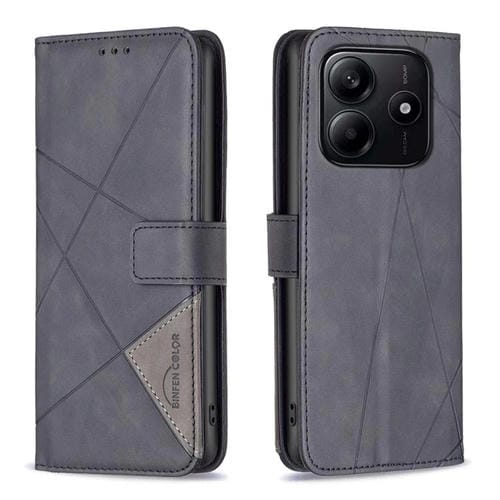 Funda de Cuero con Textura de Rombos y Hebilla Magnética para Redmi Note 14 4G (Negro)