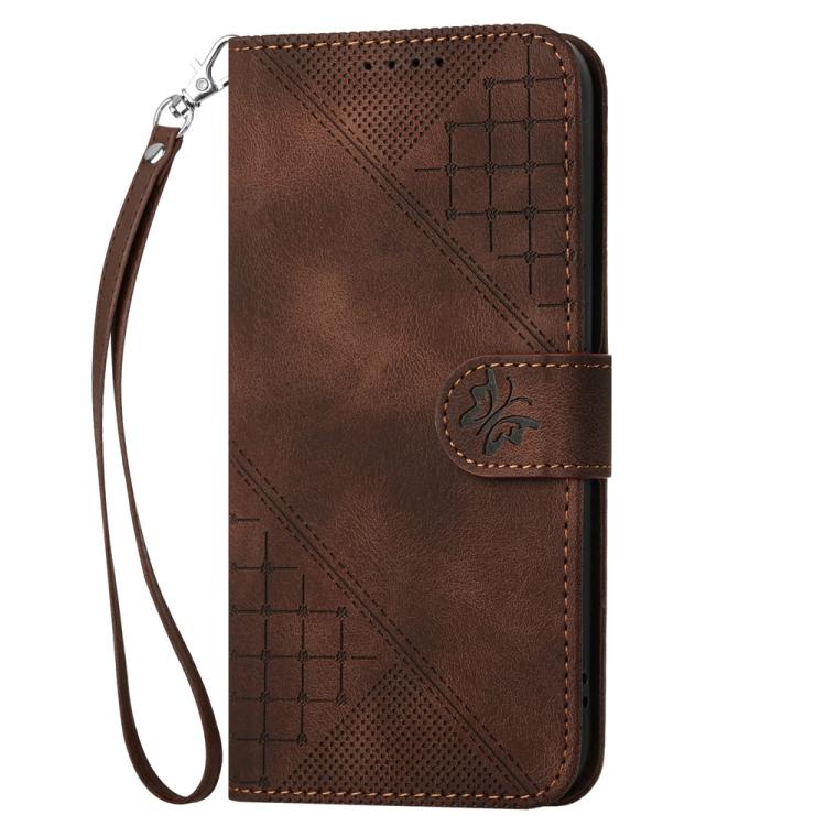 Funda de Cuero Huawei Enjoy 20E con Mariposas en Relieve y Cordón (Café)