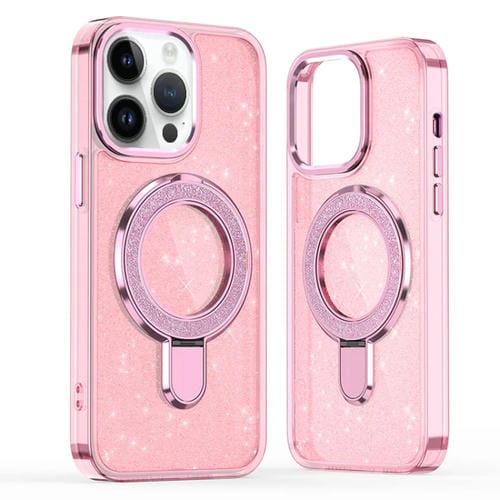 Funda para Teléfono Magsafe con Soporte de Anillo con Purpurina para iPhone 14 Pro (Rosa)