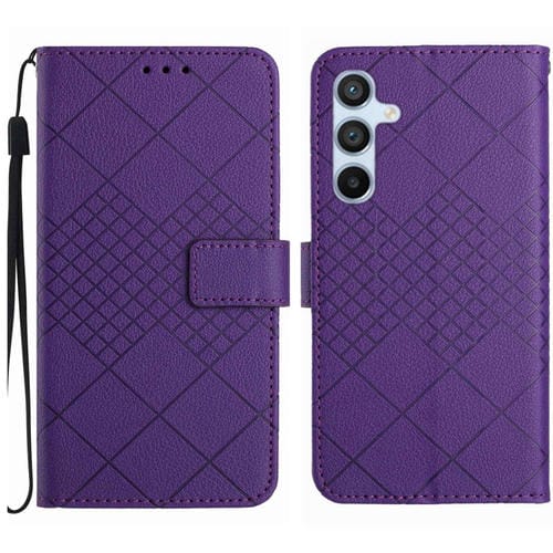 Funda de Cuero Samsung Galaxy A36 5G Textura CuadrĂcula RĂłmbica (Morado)