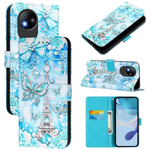 Funda de Cuero para ZTE Blade A35 Lite/A35 Core con Diseño Mariposa y Tejido Liso