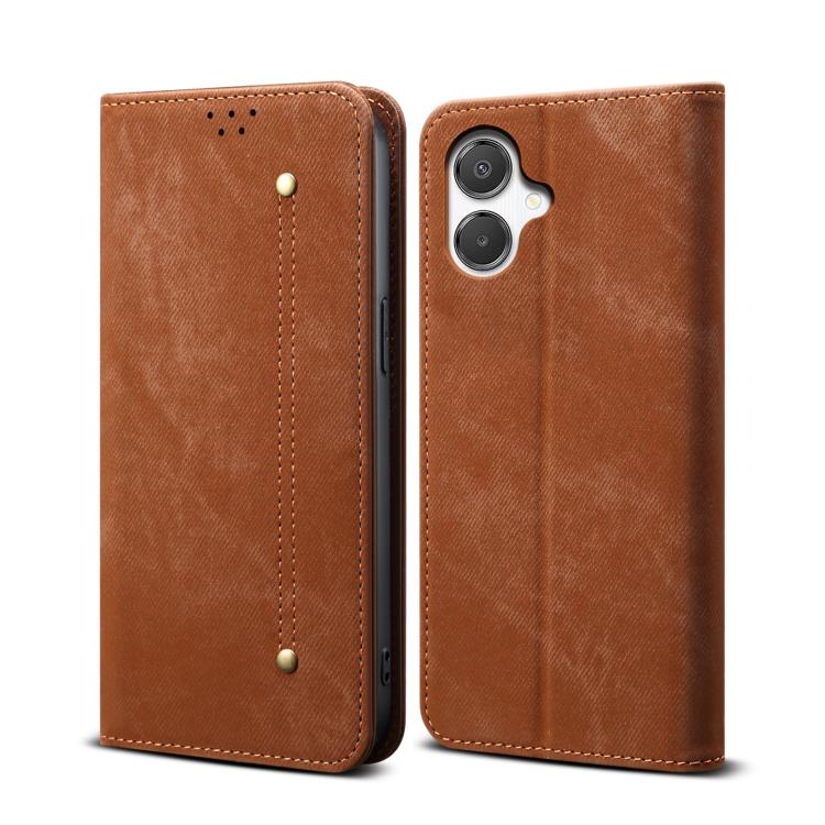 Funda de cuero con tapa horizontal y textura vaquera para Samsung Galaxy A07 4G (marrĂłn)