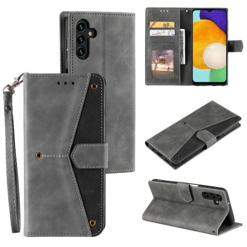 Funda de piel de becerro con costuras y tacto de uñas para Samsung Galaxy A17 5G (gris)