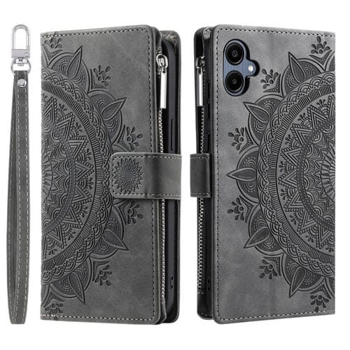 Funda de cuero con cremallera y múltiples tarjetas para Samsung Galaxy A07 4G (gris)