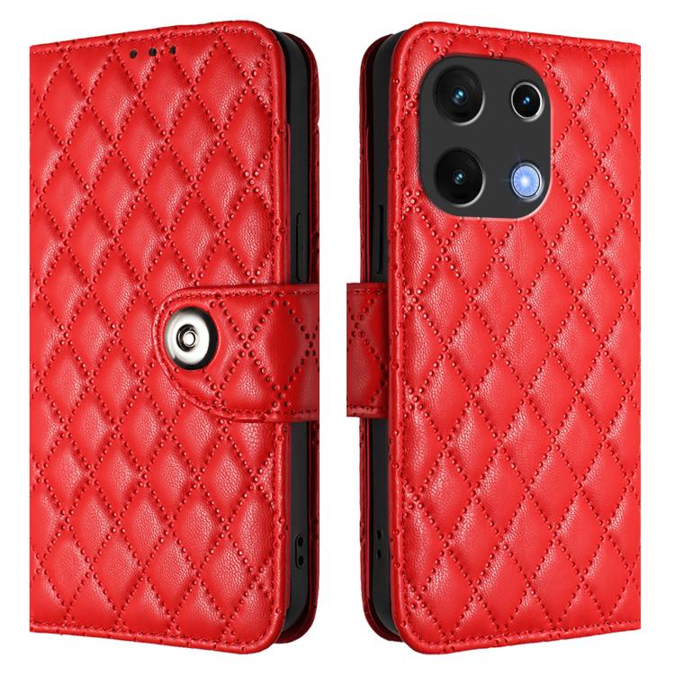 Funda de Cuero con Tapa y Textura Rombal para Umidigi Note 100 con Cordón (Rojo)