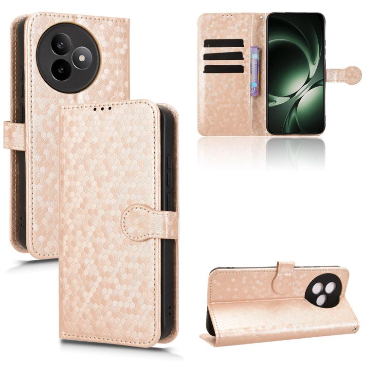 Funda de cuero con textura de panal y puntos para Redmi K80 Ultra (dorada)