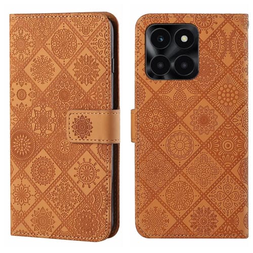 Funda de Cuero con PatrĂłn en Relieve Estilo Ătnico para Honor X6A/X6B (MarrĂłn)