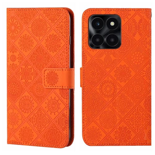 Funda de Cuero con PatrĂłn en Relieve Estilo Ătnico para Honor X6A/X6B (Naranja)