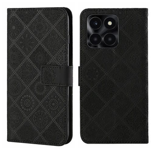 Funda de Cuero con PatrĂłn en Relieve Estilo Ătnico para Honor X6A/X6B (Negro)