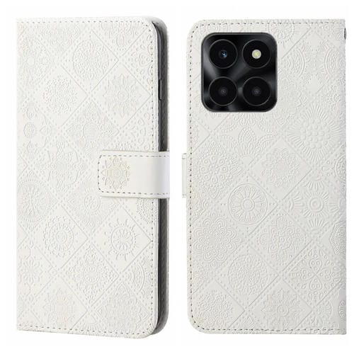 Funda de Cuero con PatrĂłn en Relieve Estilo Ătnico para Honor X6A/X6B (Blanco)