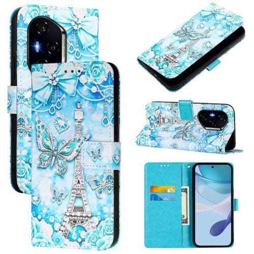 Funda de Cuero Honor 300 Pro/300 Ultra con Diseño Mariposa en Forma de Torre (Liso)