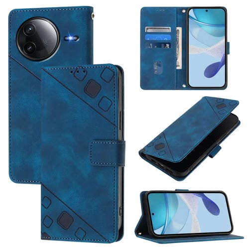 Funda de Cuero con Relieve y Tacto de Piel para Redmi K80 5G/K80 Pro 5G (Azul)