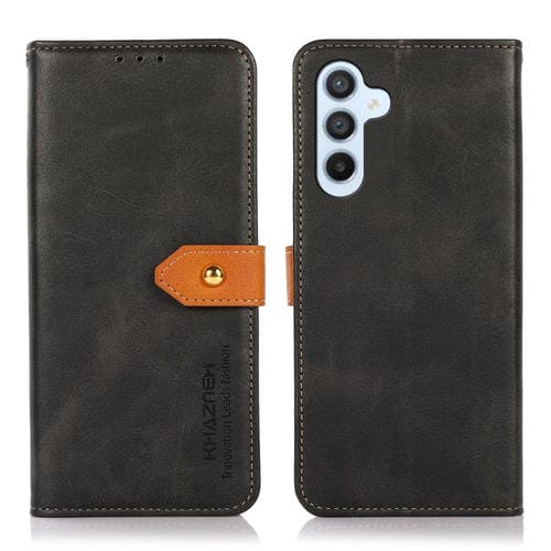 Funda de piel de vacuno bicolor KHAZNEH para Samsung Galaxy A17 5G (negra)