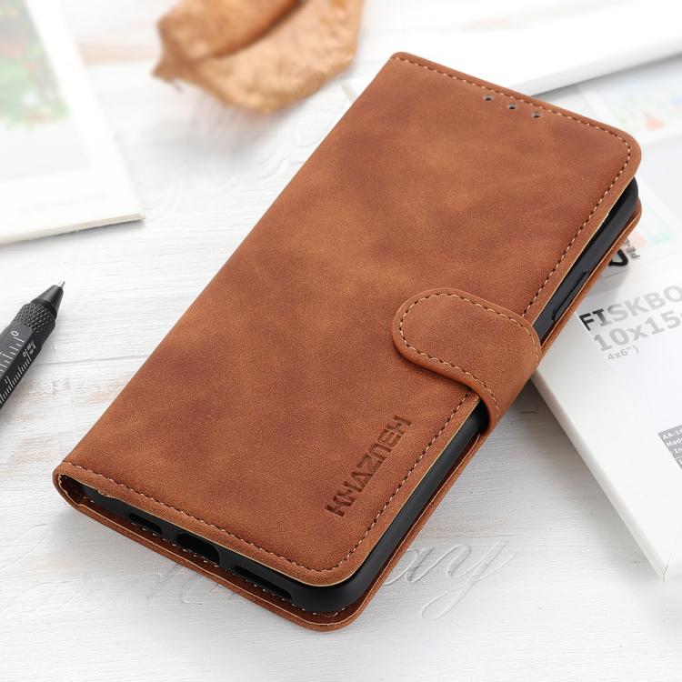 Funda de cuero con tapa horizontal y textura retro KHAZNEH para Samsung Galaxy A07 5G (marrón)