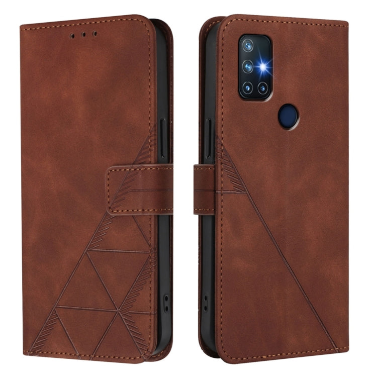 Funda de Cuero con Tapa y Relieve 3D para OnePlus Nord N10 5G (Marrón)