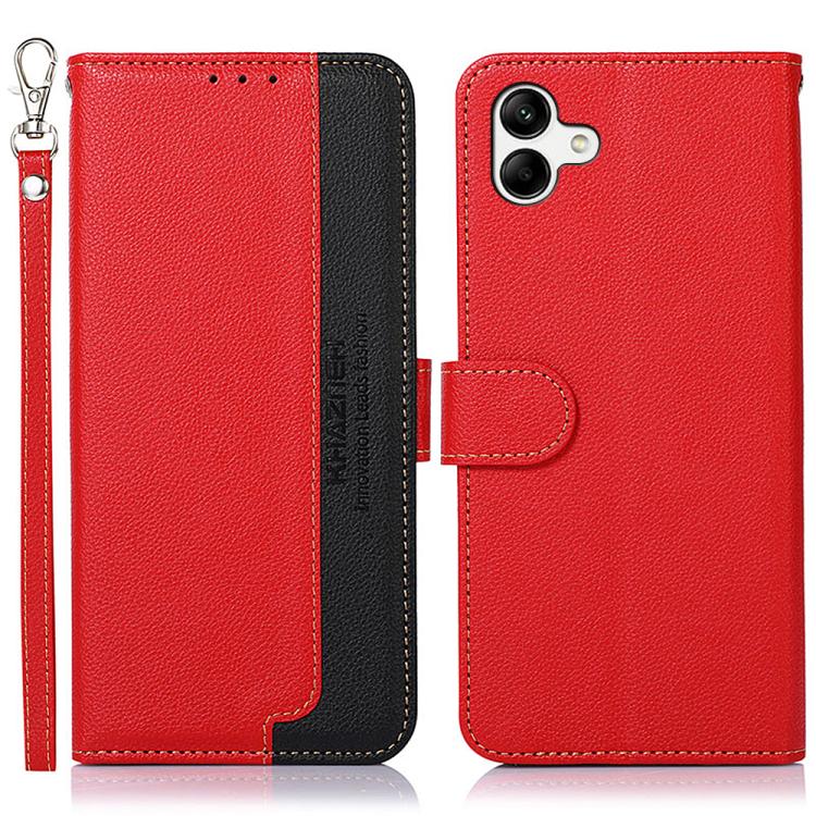 Funda de cuero con textura de lichi KHAZNEH RFID para Samsung Galaxy A07 5G (roja)