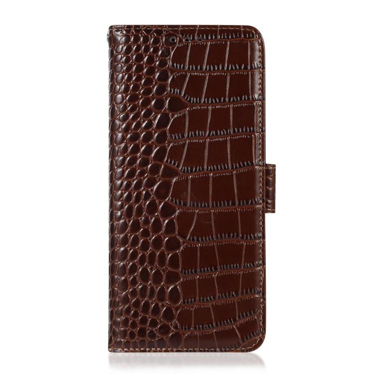 Funda de piel de vacuno con capa superior de cocodrilo para Samsung Galaxy A17 5G (marrón)