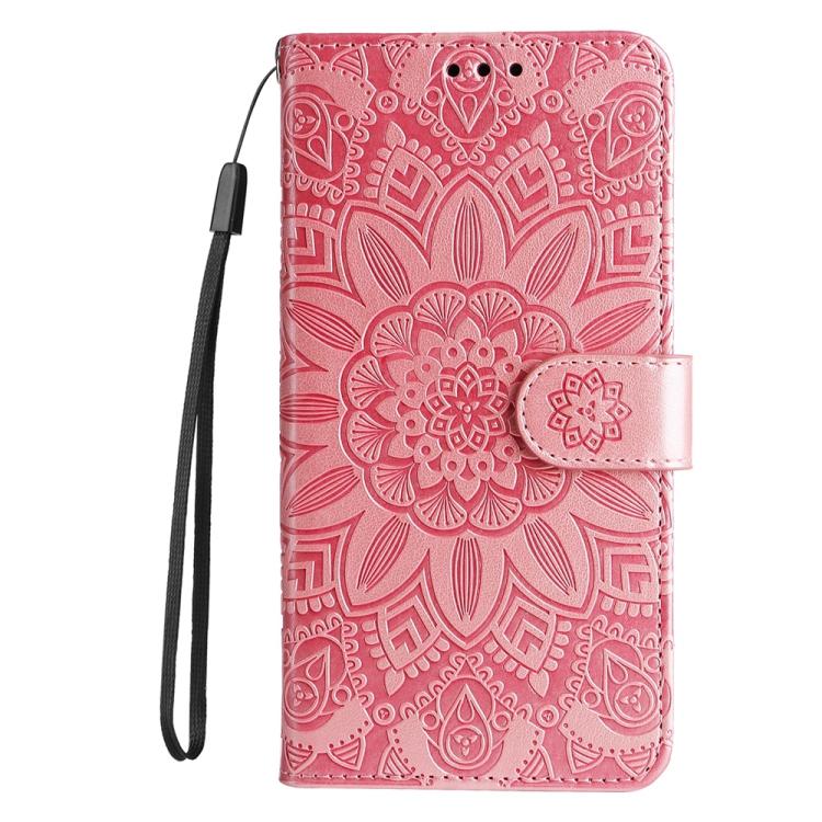 Funda de piel con estampado de girasoles en relieve para Samsung Galaxy A56 5G (oro rosa)