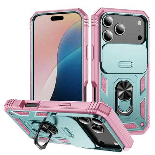 Funda deslizante de TPU + PC con soporte para iPhone 17 Pro (verde y rosa)