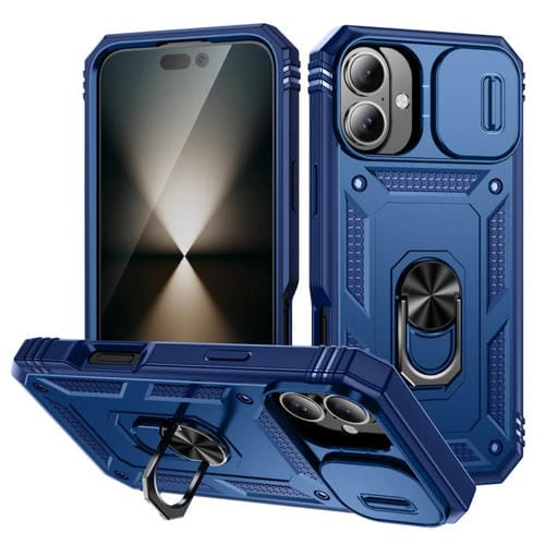 Funda deslizante de TPU + PC con soporte para iPhone 17 (azul marino)