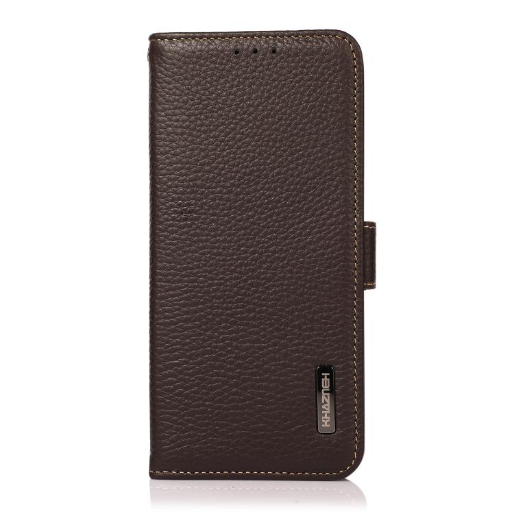 Funda de cuero genuino KHAZNEH con imán lateral y RFID para Samsung Galaxy XCover7 Pro (marrón)