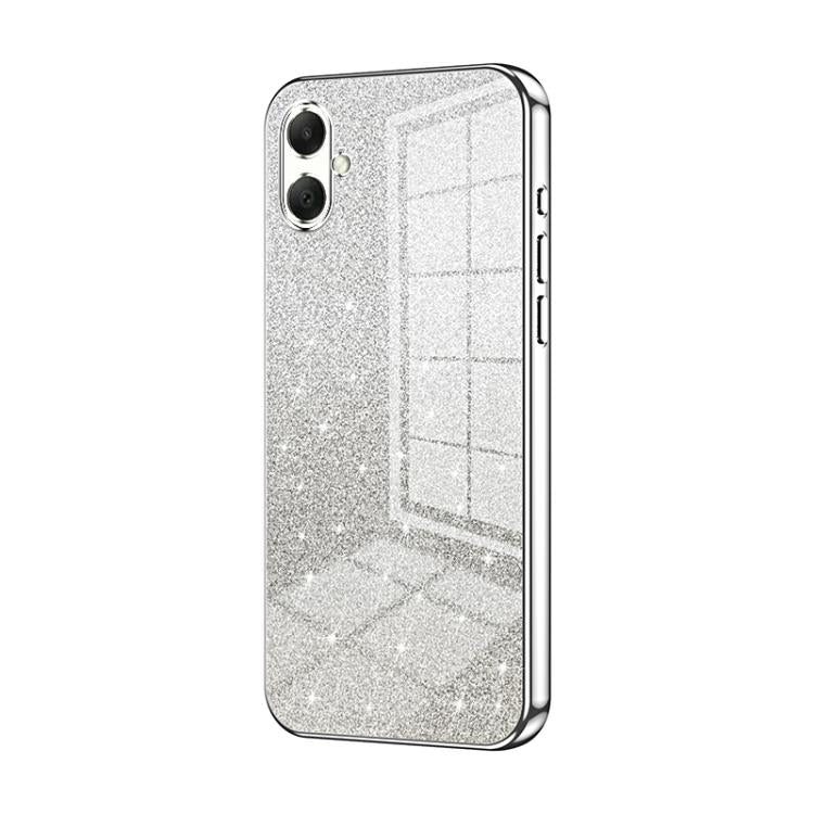 Funda para Samsung Galaxy A07 con purpurina degradada en polvo galvanizado (plateada)