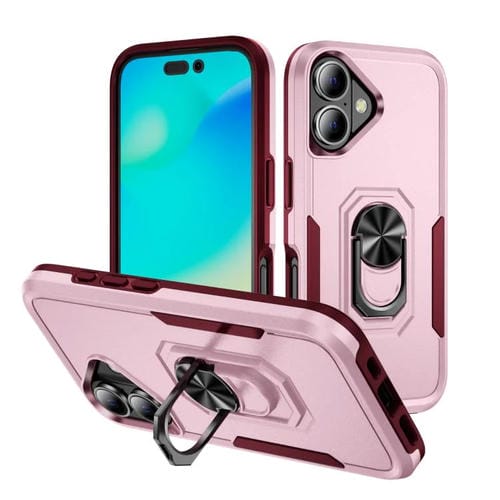 Funda Pioneer Armor de PC y TPU resistente para iPhone 17 con soporte (rosa y rojo rosa)