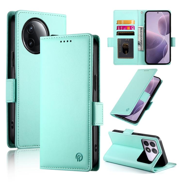 Funda de cuero esmerilado con hebilla lateral magnética para Redmi K80/K80 Pro (verde menta)