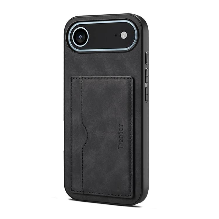 Funda de PU con ranura para tarjeta para iPhone 17 Air Denior D08 (negra)