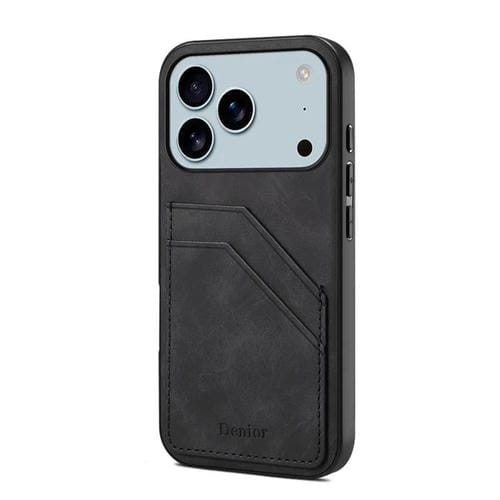 Funda trasera de PU Denior D09 para iPhone 17 Pro con ranura para dos tarjetas (negra)