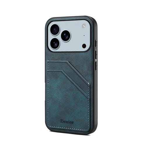 Funda trasera de PU Denior D09 para iPhone 17 Pro Max con ranura para dos tarjetas (azul)