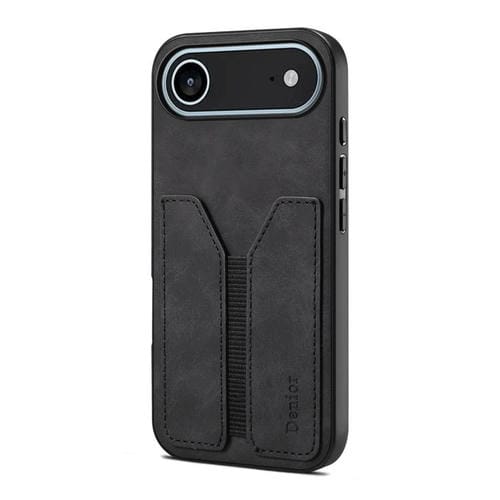 Funda trasera de PU elástica con ranura para tarjetas para iPhone 17 Air Denior D07 DV (negra)