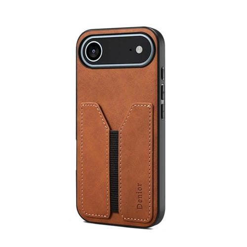 Funda trasera de PU con ranura para tarjeta elástica para iPhone 17 Air Denior D07 DV (marrón)