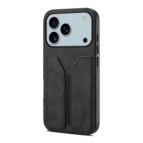 Funda trasera de PU con ranura para tarjeta elástica para iPhone 17 Pro Denior D07 DV (negra)