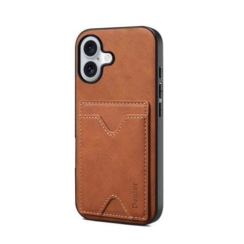 Funda trasera de PU Denior D06 para iPhone 17 con ranura para tarjetas (marrón)